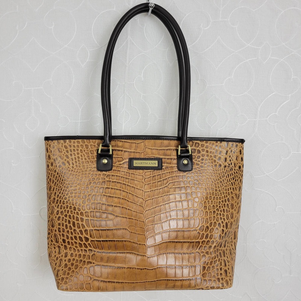 Vintage Hartmann Large Tote Shopper Shoulder Tan Brown Animal Print Leather Bag